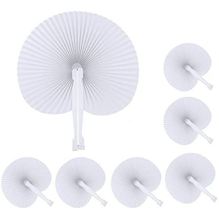 Set 24 Ventilatoare din Hartie in Forma de Inima, Alb, Foldabile, pentru Nunta si Petreceri