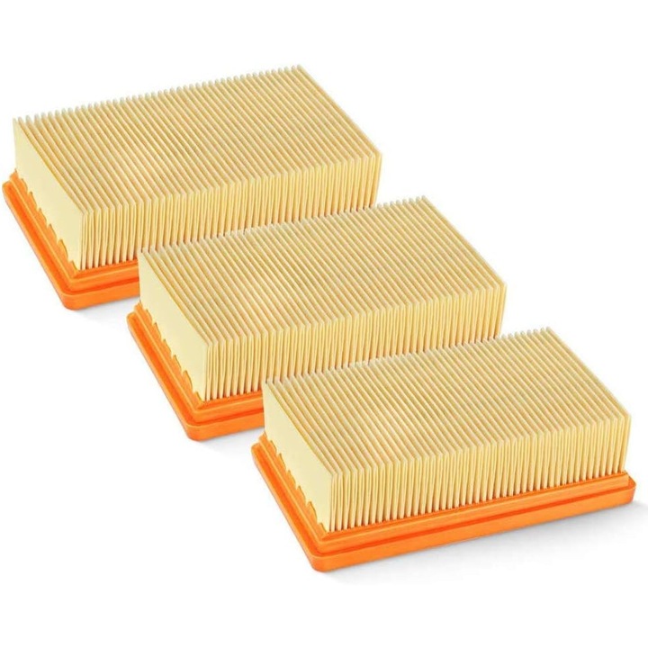 Filtru plat plisat de schimb pentru Karcher MV4/MV5/MV6/WD4/WD5/WD6 (compatibil WD4P/WD5P/WD6P), 3 buc., 159 x 101 x 50 mm, bej/orange, inlocuieste 2.863-005.0, 0805BM-WLJ-3782