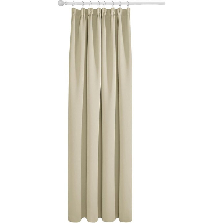 Perdea Deconovo, 140 x 220 cm, opaca, termoizolanta, prindere cu rejansa, culoare bej