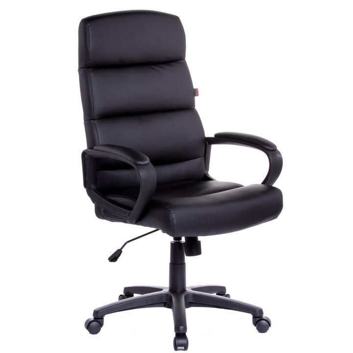 QMOBILI RONDO Fekete irodai szék, eco bőr, tilt mechanizmus, kárpitozott karfa