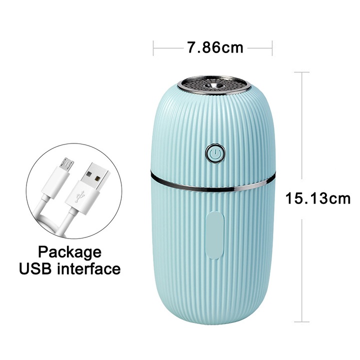 Umidificator portabil mini autóba és irodába, kompakt, fehér, USB