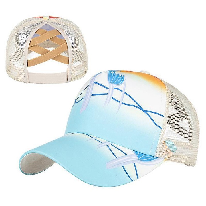 Sapca de baseball cu plasa elastica incrucisata, cu coada de cal, unisex, reglabila, pentru baseball, casual, pentru fete