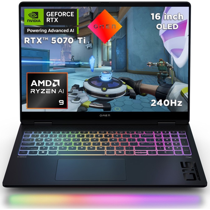 Laptop Gaming HP OMEN MAX 16-ak0004nn cu procesor AMD Ryzen™ AI 9 HX 375 pana la 5.1GHz, 16", WQXGA, IPS, 32GB DDR5 RAM, 1TB SSD, NVIDIA® GeForce RTX™ 5070Ti 12GB GDDR7, Free DOS, Shadow black