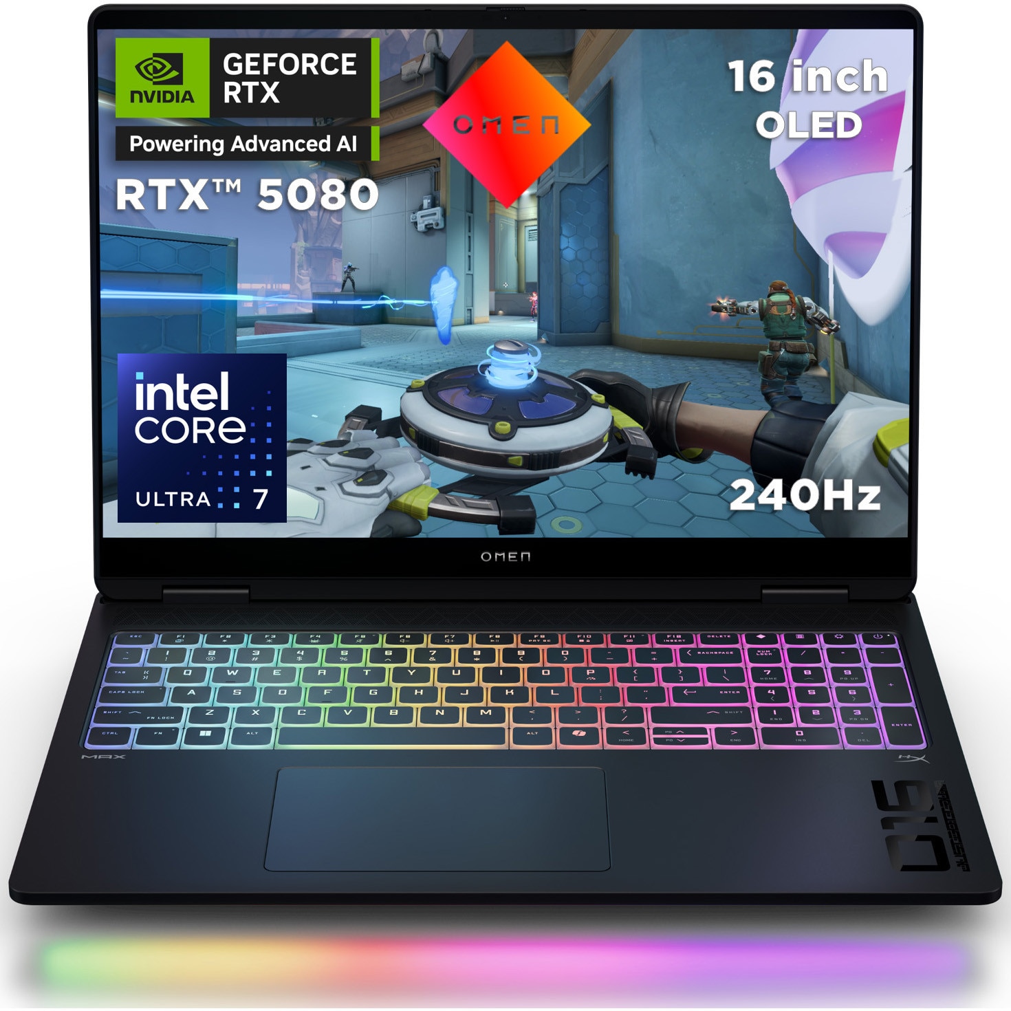 Laptop Gaming HP OMEN MAX 16-ah0007nn cu procesor Intel® Core™ Ultra 7 255HX pana la 5.2GHz, 16", WQXGA, OLED, 32GB DDR5 RAM, 1TB SSD, NVIDIA® GeForce RTX™ 5080 16GB GDDR7, Free DOS, Shadow black