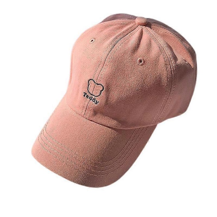 Sapca retro draguta brodata cu ursulet, palarie de baseball cu parasolar roz