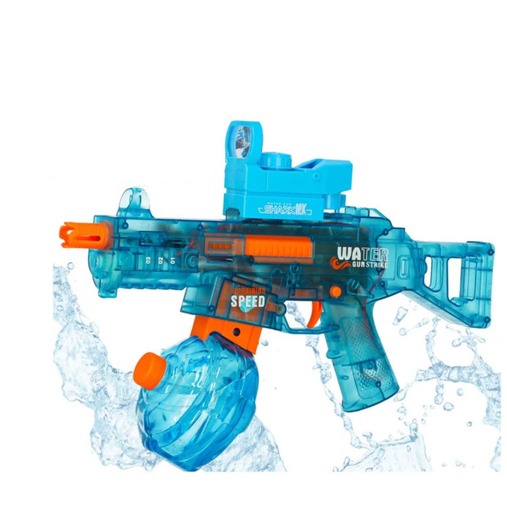 Pistol electric cu apa, pistol de jucarie pentru copii, raza de actiune 10 metri, rezervor de apa 350ml, efecte sonore, reincarcabil prin USB, 6+ ani