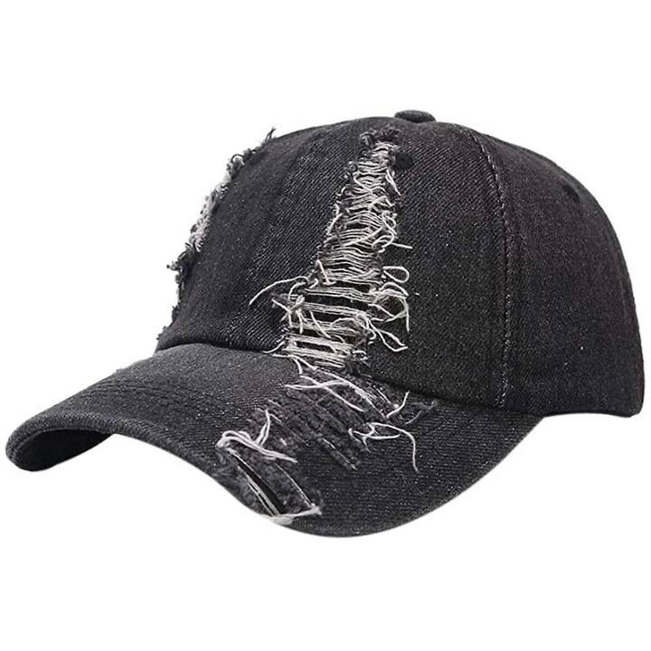 Sapca de baseball unisex, din denim rupt, cu aspect distrus, reglabila, tip camioneta