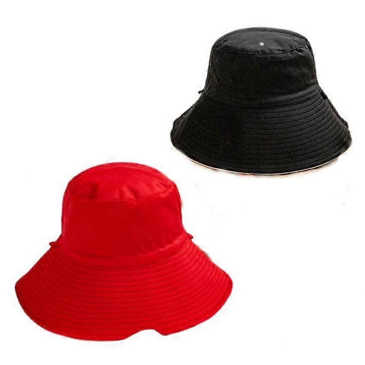 Palarie de plaja, palarii de pescar, palarie de soare reversibila din bumbac, pentru drumetii, camping, vanatoare, calatorii, pescuit-rosu/negru