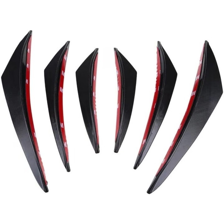6 darabos díszítő szárny készlet első lökhárítóra, fényes fekete, ABS anyag, moduláris kialakítás
