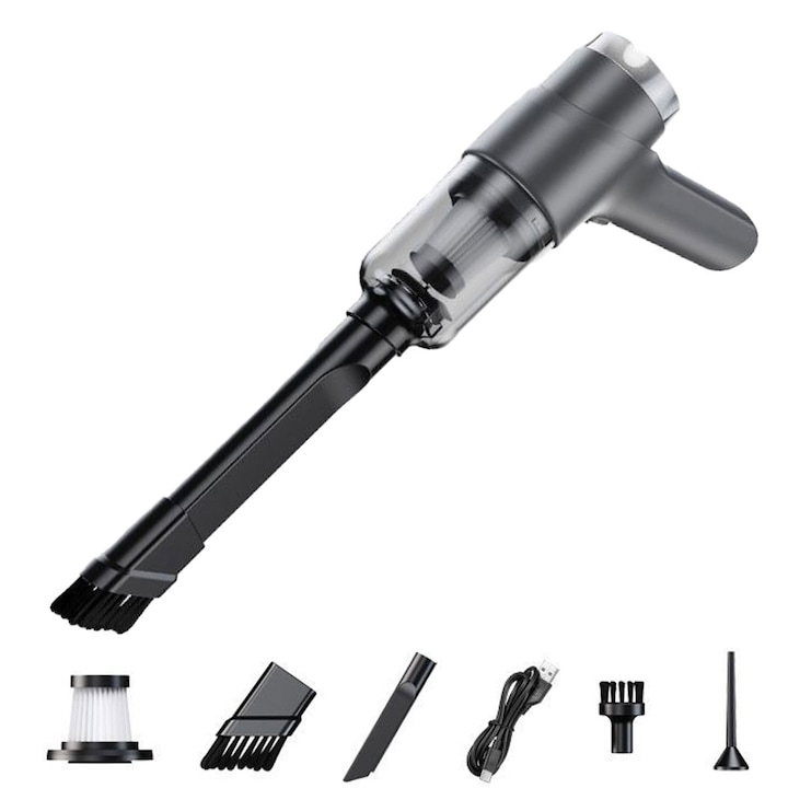 Mini aspirator portabil, ABS, design fără fir, alb, set cu accesorii incluse
