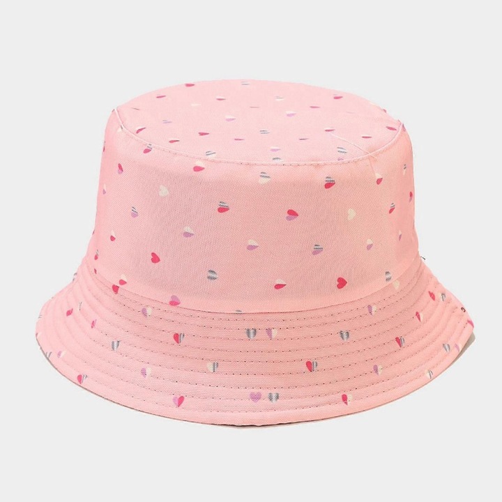 Palarie unisex cu imprimeu Love Pattern, cu purtare dubla, reversibila, roz