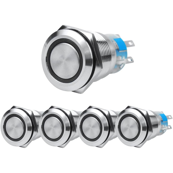 Innovatív reteszelés nélküli kapcsoló, Enforose, rozsdamentes acél ház, vízálló, LED fénnyel, 5 darabos készlet