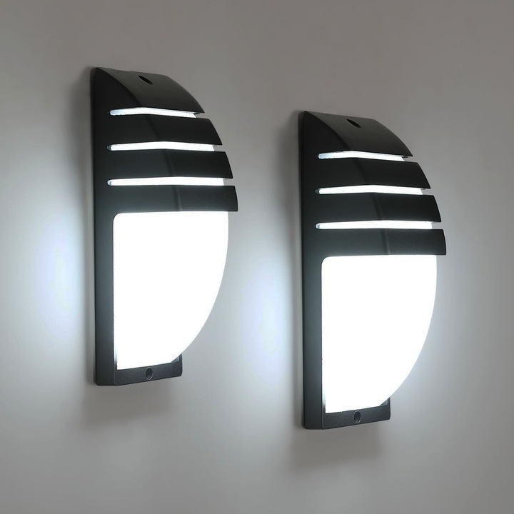 Kültéri fali lámpa, Mckalen, 12W, 1300LM, IP65, 22,5CM x 8CM, Hideg fehér 6500K, Udvarba, Hálószobába, Nappaliba, 2 Darabos Szett, Fekete