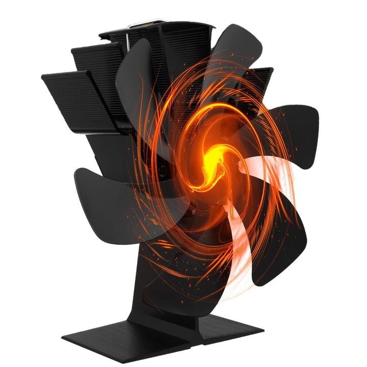 Ventilator de soba cu 6 palete, negru, 19x18x10cm, functionare automata, din aluminiu