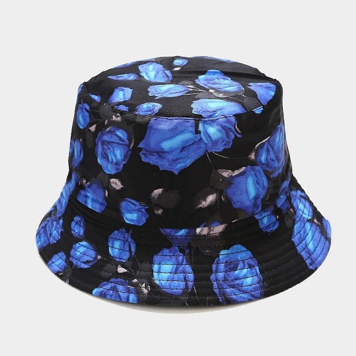 Palarie draguta tip galeata, tip pescar, pentru femei, cu purtare dubla reversibila, albastru-roz