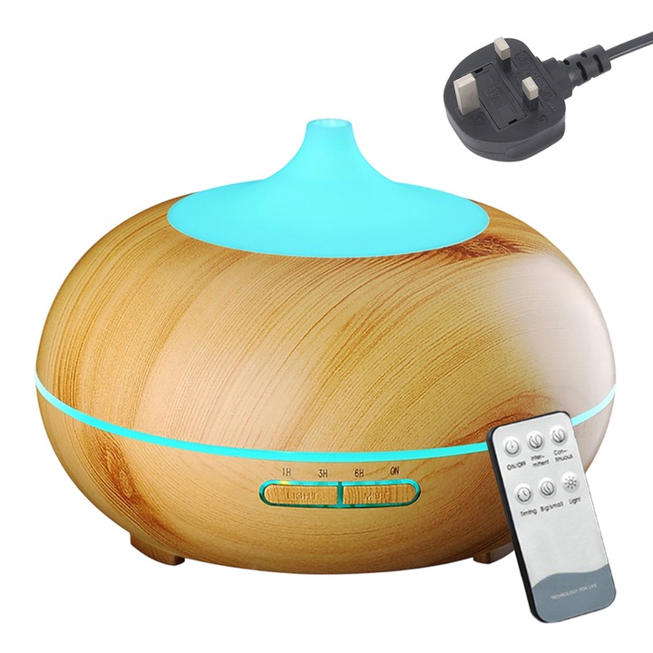 Dispozitiv aromaterapie cu ultrasunete, design compact, control Bluetooth, 10cm, lemn