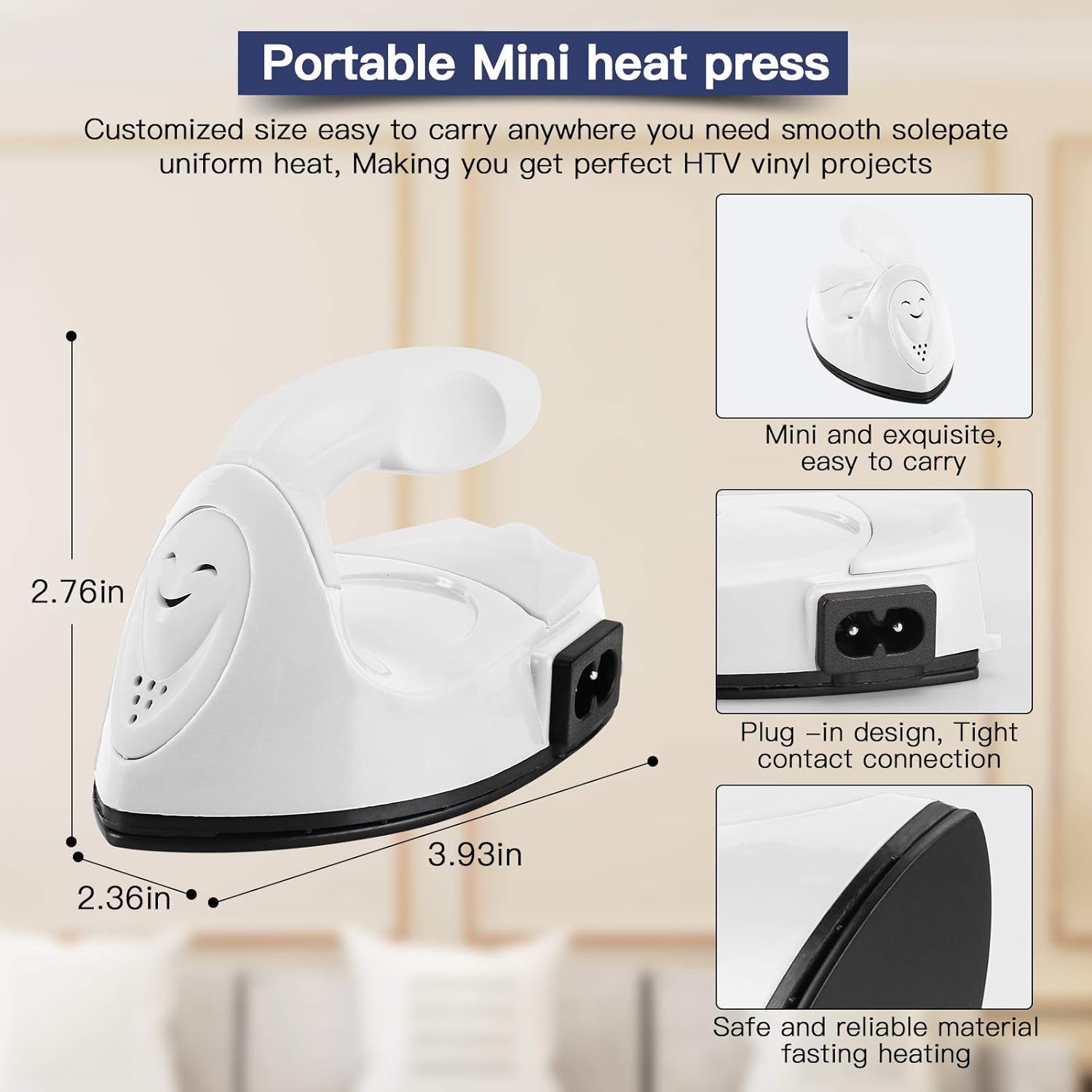 Mini fier de calcat portabil, cu statie de incarcare, pentru proiecte mici, 108x63x66mm, alb, pentru DIY