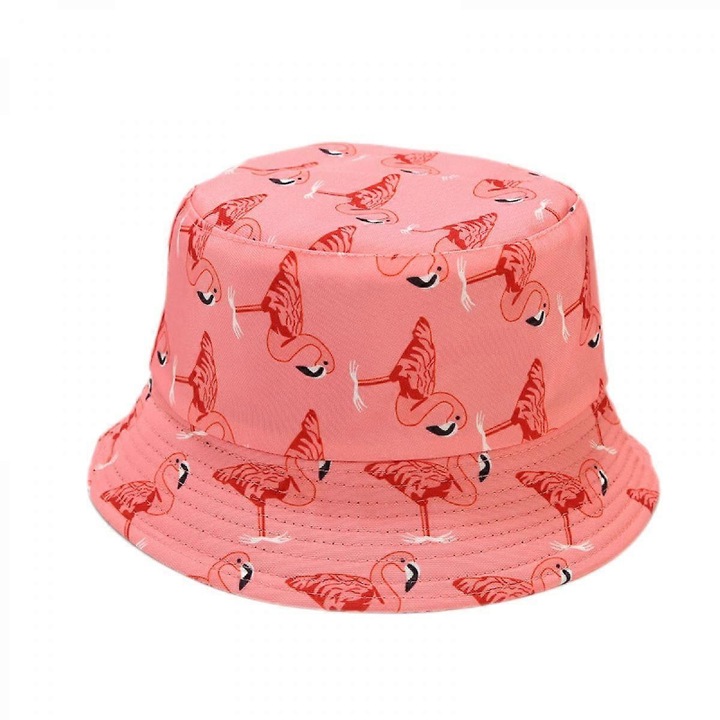 Palarie draguta de plaja, tip galeata, tip pescar, pentru femei, reversibile, cu doua fete, unisex (flamingo, roz)