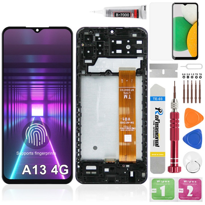 LCD тъчскрийн с рамка за Samsung A13 4G (A135F, A135B, A135U1), висококачествен тестван екран, черен