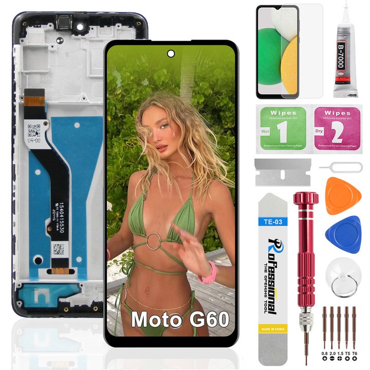 Дисплей за Motorola Moto G60 XT2135 IPS черен с рамка и инструменти за ремонт