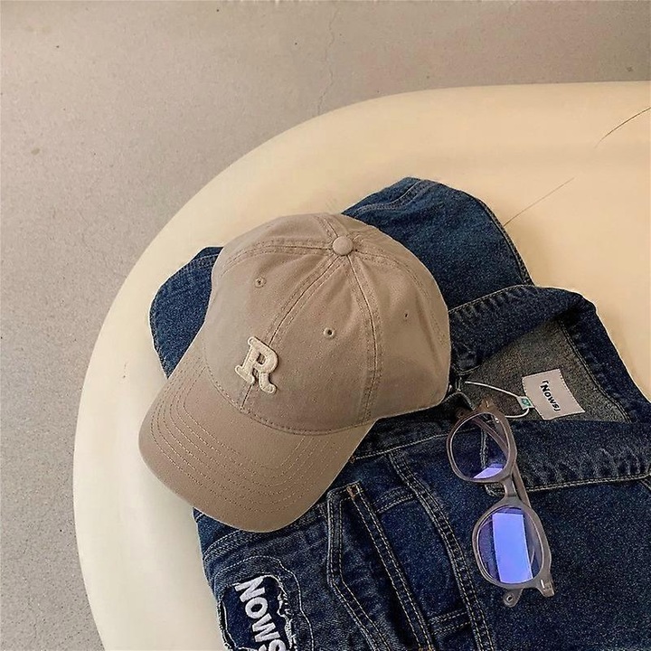 Sapca de baseball noua pentru femei, brodata simpla pentru studenti, din bumbac, cu litera R, bej