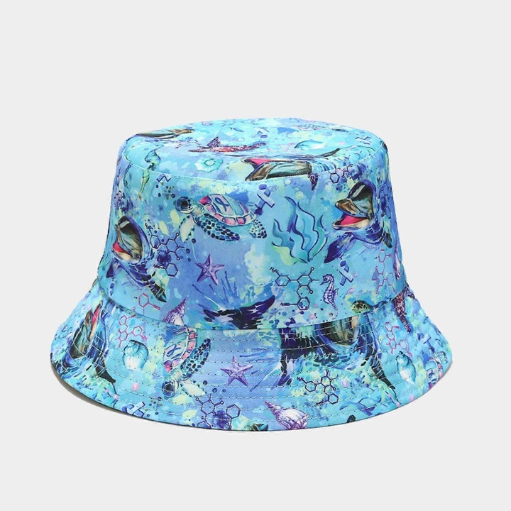 Palarie de soare reversibila, pliabila, cu imprimeu de animale marine, tip galeata de pescar, multe modele