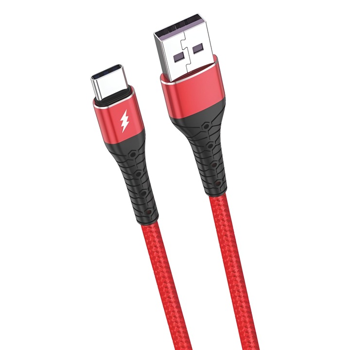 Cablu Type-C, 60W, DaDen, 1m, Rosu, reszistent, incarcare rapida, fast charge, USB la USB-C