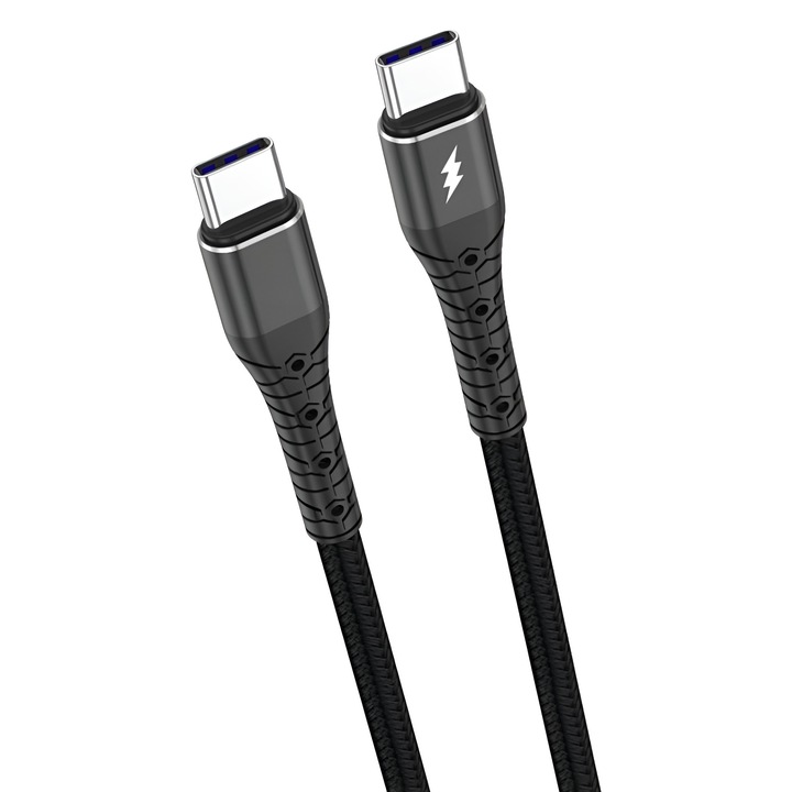 Cablu Type-C, 60W, DaDen, 1m, Negru, reszistent, incarcare rapida, fast charge, USB-C la USB-C