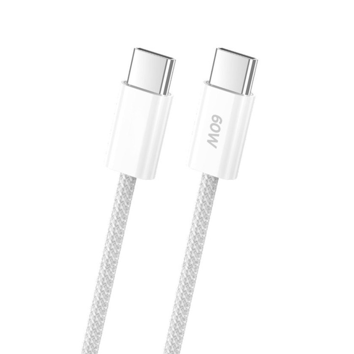 Cablu Type-C, 60W, DaDen, 1m, Alb, reszistent, incarcare rapida, fast charge, USB-C la USB-C