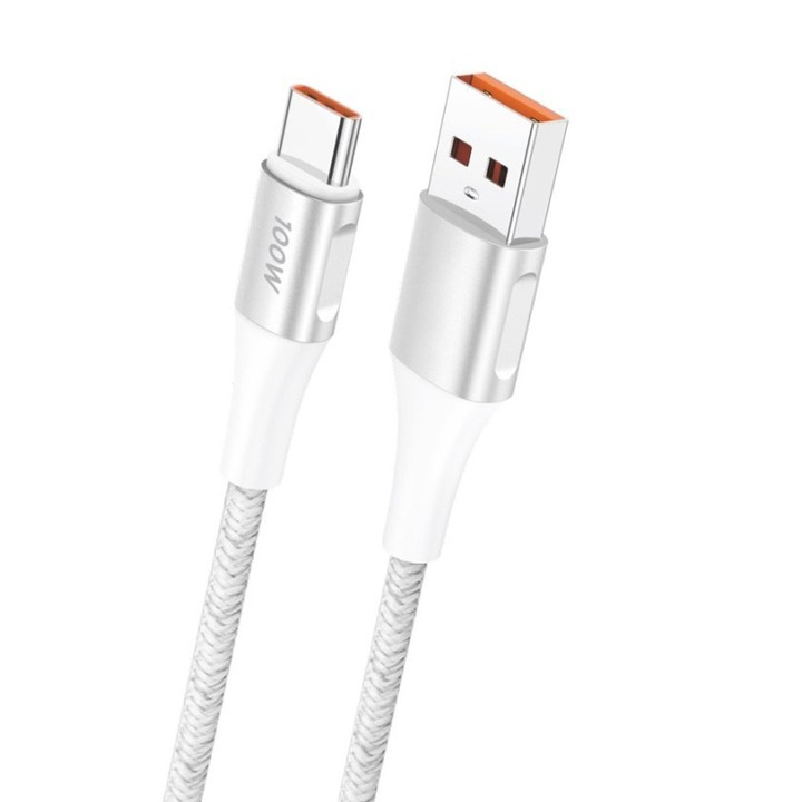 Cablu Type-C, 100W, DaDen, 1m, Alb, reszistent, incarcare rapida, fast charge, USB la USB-C