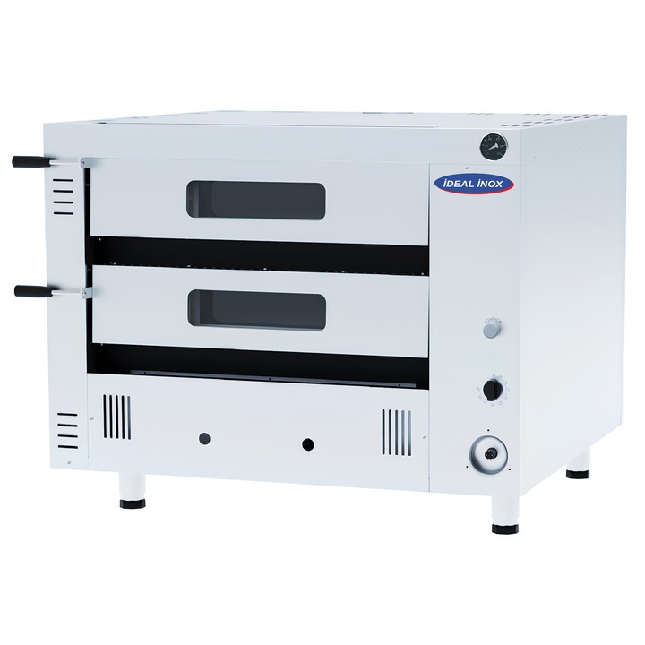 Cuptor pentru pizza pe gaz cu doua camere Ideal Inox 4 pizza x 35 cm