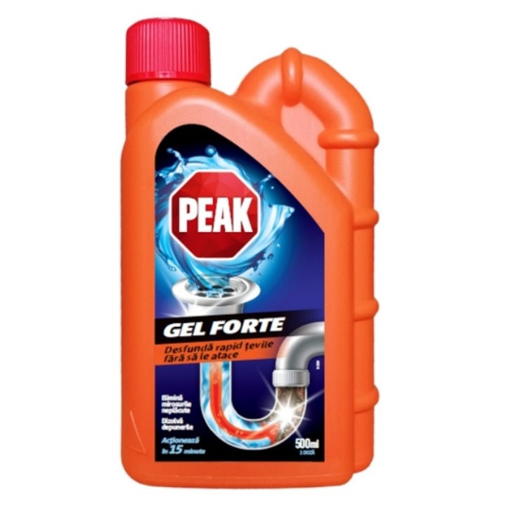 Gel desfundat țevi Peak Gel Forte, 500ml, eficient împotriva depunerilor, ambalare bidon plastic
