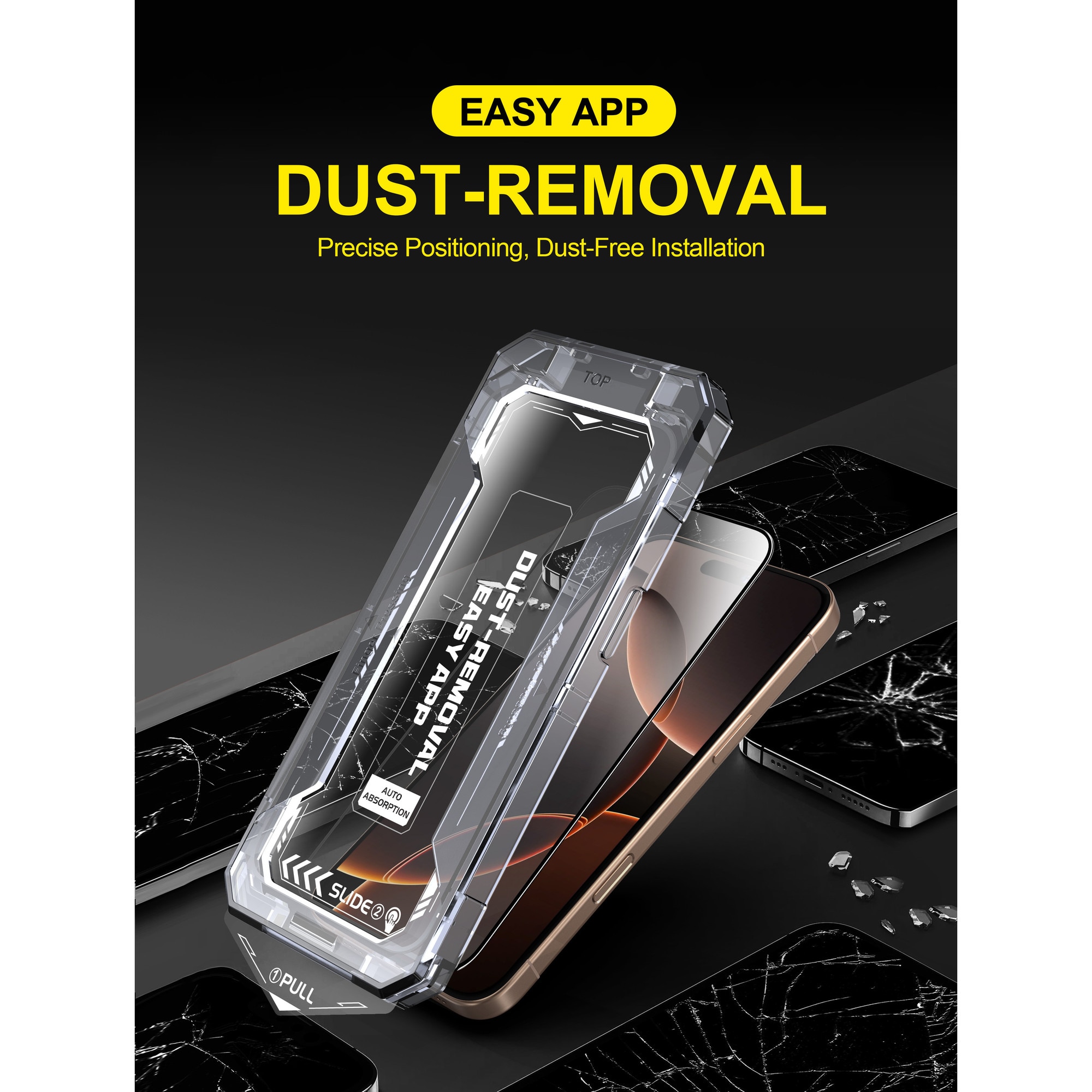 Folie sticla pentru Iphone 15 Pro, Sticla securizata B Series, Anti-amprenta, Anti-Static Flexibila, Margini Negre Aluminiu, Strat Oleofob 6.1", instalare usoara, rapida cu dispozitiv de potrivire automata, Easy Install Kit, protectie telefon, RikBo®