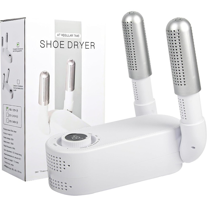 4 az 1-ben elektromos cipőszárító UV sterilizálással, baktérium- és szageltávolítással, intelligens termosztáttal, 360°-os meleglevegős szárítással, automatikus kikapcsolással, hordozható, fehér