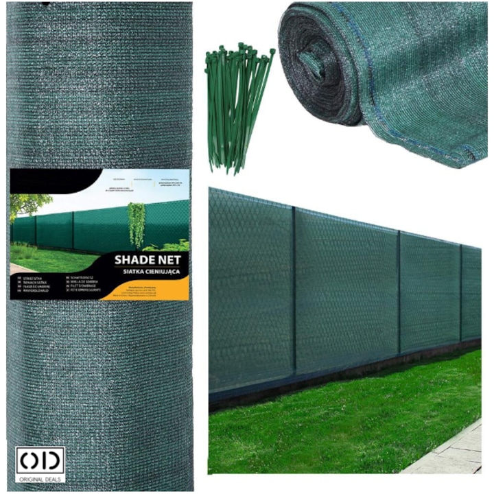 Plasa Umbrire pentru Gard, Model si Material Premium, Dimensiune 10 x 1.5 m, Densitate 65g/m2, Culoare Verde Inchis, ORIGINAL DEALS
