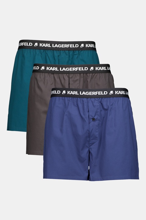 Karl Lagerfeld, Set de boxeri cu logo - 3 perechi, Albastru inchis/Verde inchis/Gri inchis