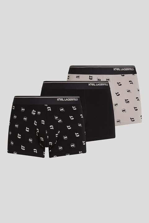 Karl Lagerfeld, Set de boxeri cu logo - 3 perechi, Negru/Grej