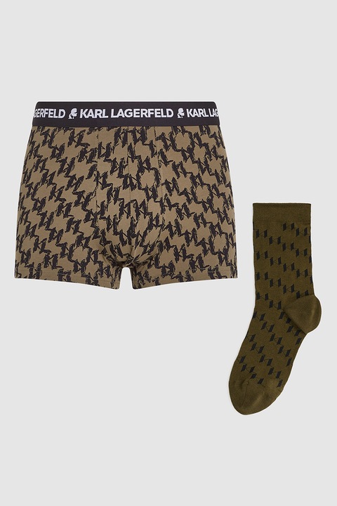 Karl Lagerfeld, Set de sosete si boxeri in carouri, Negru/Kaki