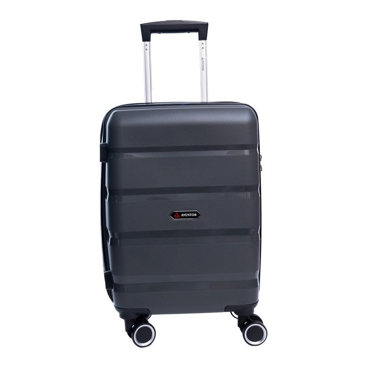 Куфар Aventor AV102, за ръчен багаж, 53x33x22 см, полипропилен, TSA комбинация, 4 двойни колела на 360°, антрацит