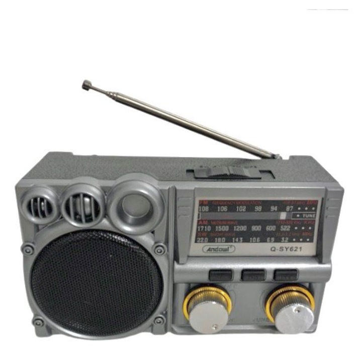 Radio portabil retro, cu baterii, FM, AM si SW, Analogic, culoare gri