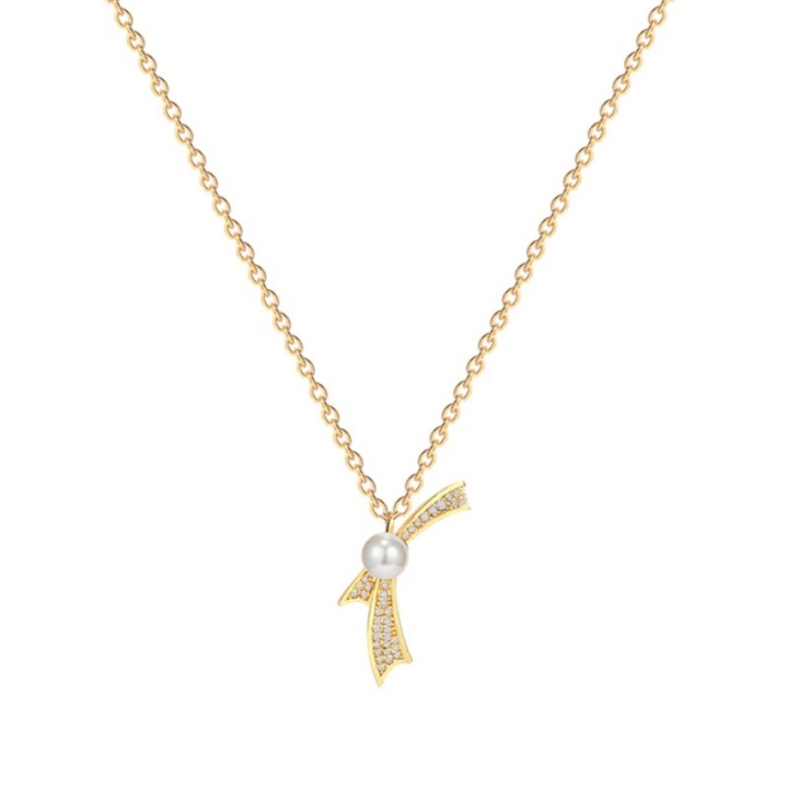 Дамско колие CK синтетични перли позлатено 18К златисто 42см регулируемо