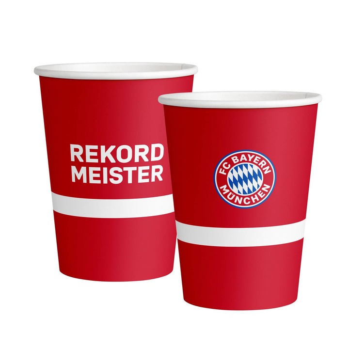 6 darabos Amscan papírpohár készlet, FC Bayern München modell, 500 ml, piros