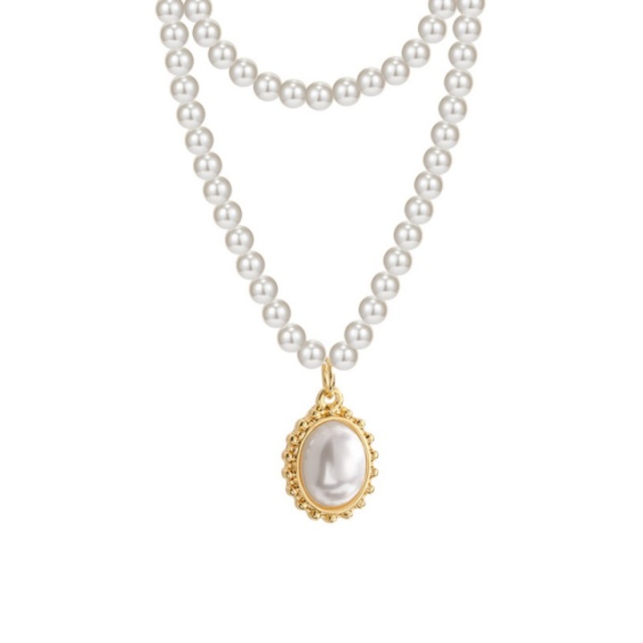 Дамско колие CK, синтетични перли, златист, дължина 42см, тегло 8г