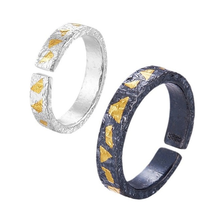 Inel unisex, set 2 piese, model retro extravagant, tematica fashion unique, reglabil, argintiu cu negru, EFAYN