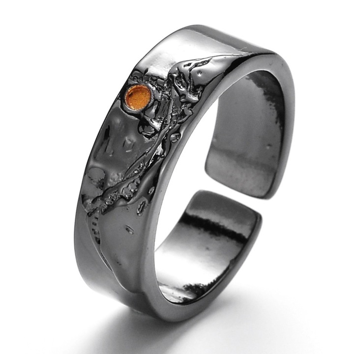 Inel unisex, model retro deosebit, tematica chinese style landscape, reglabil, negru, EFAYN