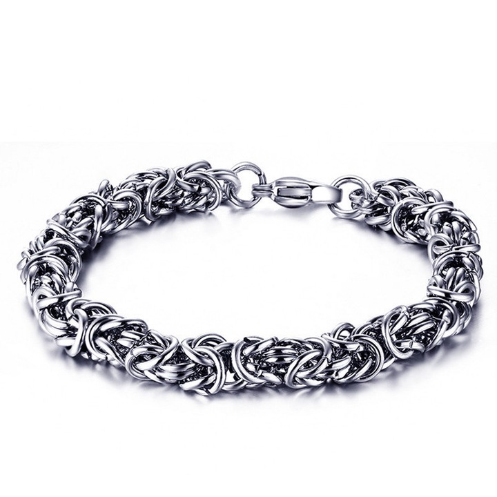 Bratara unisex, model deosebit cu legaturi interconectate, tematica punk style, argintie, EFAYN