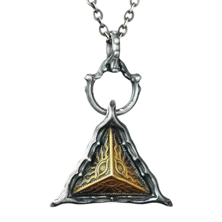 Lant unisex, pandantiv ochiul lui Horus, model special, tematica all seeing eye of God, argintiu cu auriu, EFAYN