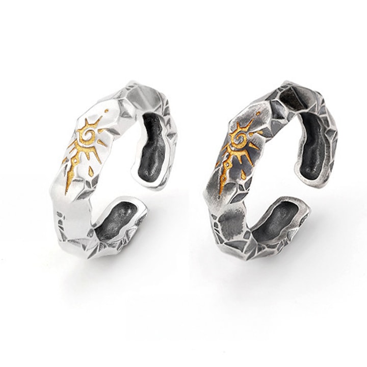 Inel unisex, set 2 piese, model cu rune, tematica wishing stone, reglabil, argintiu, EFAYN