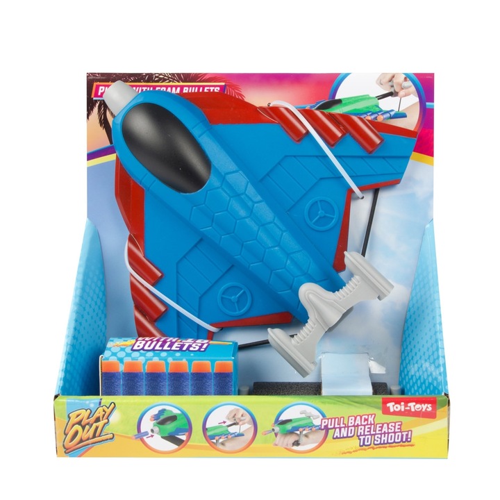 Avion lansator cu 16 gloante burete, Albastru- Toi-Toys