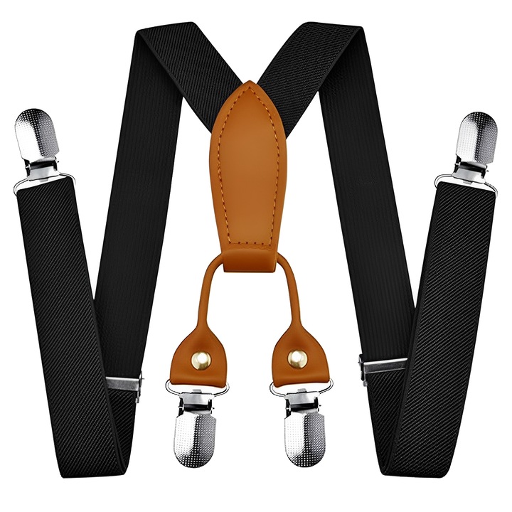 Bretele copii Y-Back, TREXORA, ajustabile, elastice, negre, 2.5x65cm